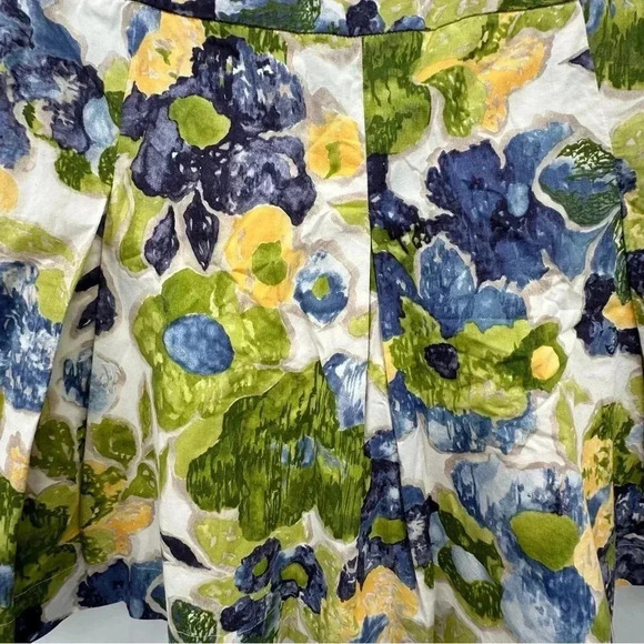 Talbots Woman’s Floral Pleated Skirt 12P Blue White Yellow Lined Side Zip Close - Picture 2 of 10